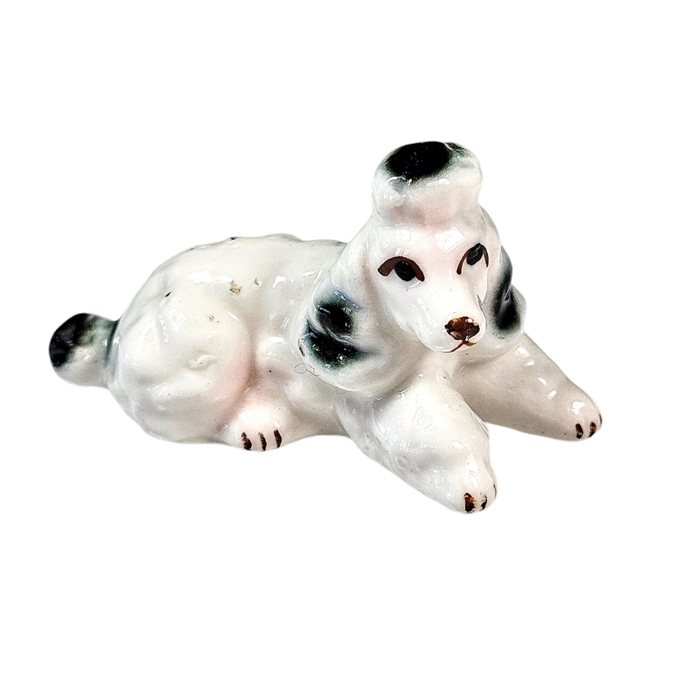 Vintage Miniature Porcelain Black And White Poodle Dog Figurine Hand Painted